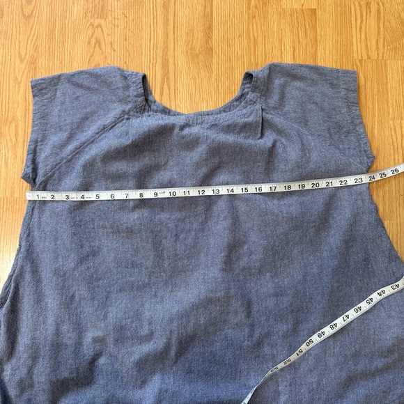 Free People Size M Crazy Hearts Chambray Babydoll Top Short Sleeve Oversized - Picture 8 of 9